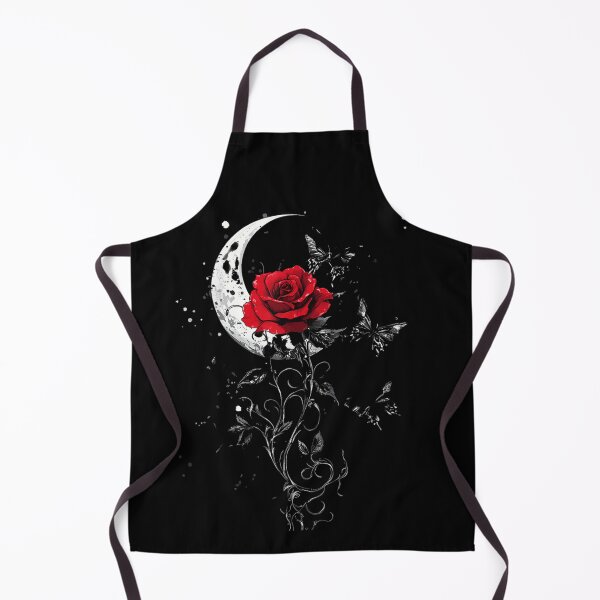 Item preview, Gothic Red Rose On Crescent Moon With Butterflies Dark Floral Art designed and sold by LanoraDamie.