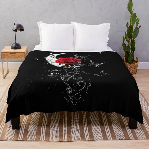 Item preview, Gothic Red Rose On Crescent Moon With Butterflies Dark Floral Art designed and sold by LanoraDamie.