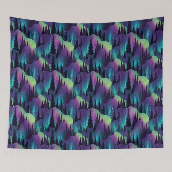 Item preview, Aurora Borealis Forest Starry Night Landscape designed and sold by NicolasGlowArt.