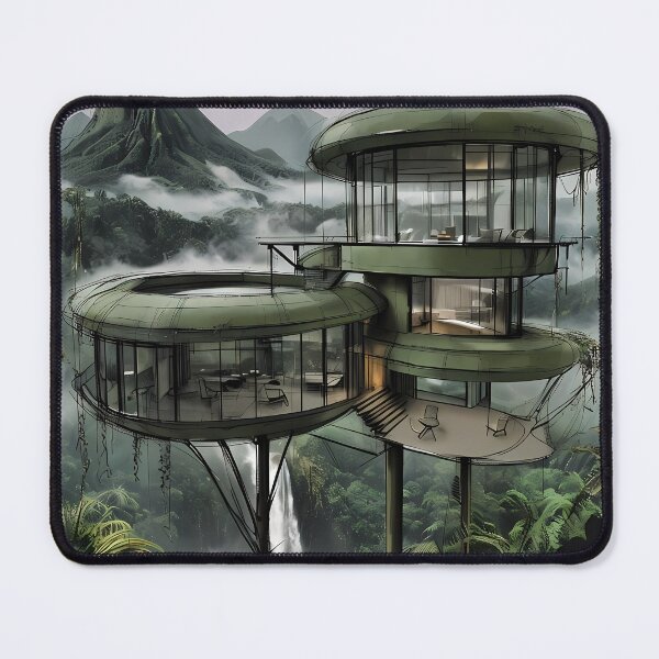 Item preview, BILLIONAIRE HIDEAWAY - Futuristic Jungle Villa Sketch designed and sold by Modern Nest Art.