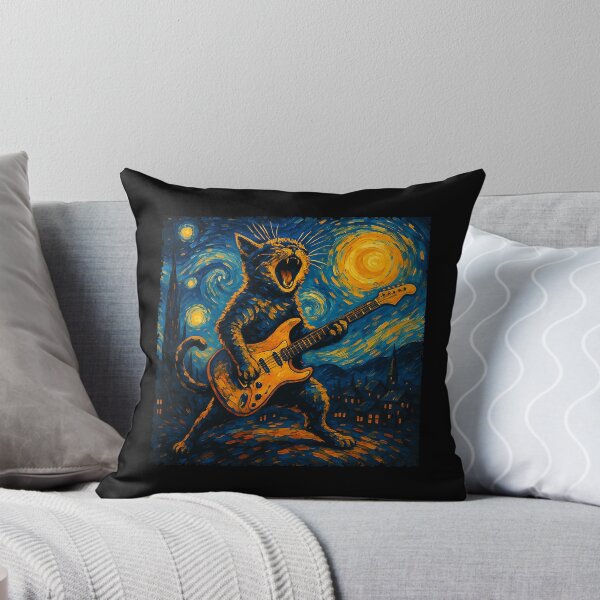 Item preview, Funny Cat Playing Guitar Starry Night Van Gogh Rock and Roll designed and sold by cherylcarney.