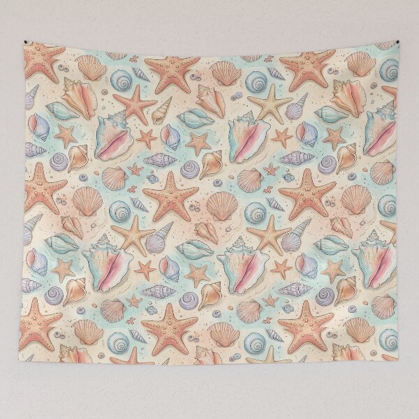 Item preview, Nautical Seashell Starfish Coastal Beach Pattern designed and sold by SplashTastic.