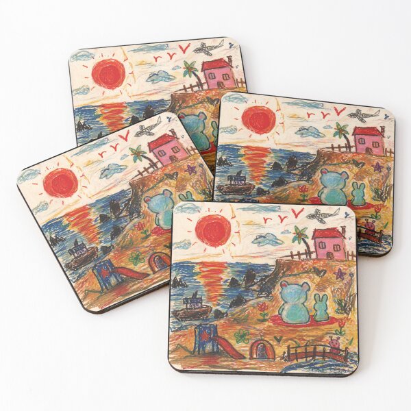 Item preview, Childlike Beach Drawing Crayon Sunset Scene designed and sold by Modaozushi216.