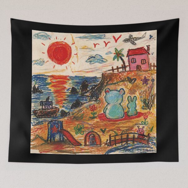 Item preview, Childlike Beach Drawing Crayon Sunset Scene designed and sold by Modaozushi216.
