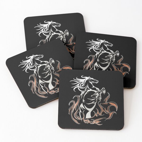 Item preview, Tribal Rearing Horse Flame Dark Ink Art Black Gold Design designed and sold by silversketchh.
