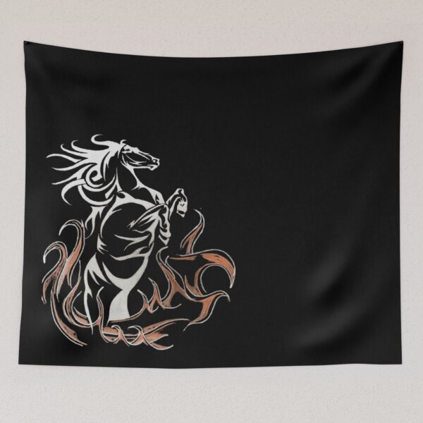 Item preview, Tribal Rearing Horse Flame Dark Ink Art Black Gold Design designed and sold by silversketchh.