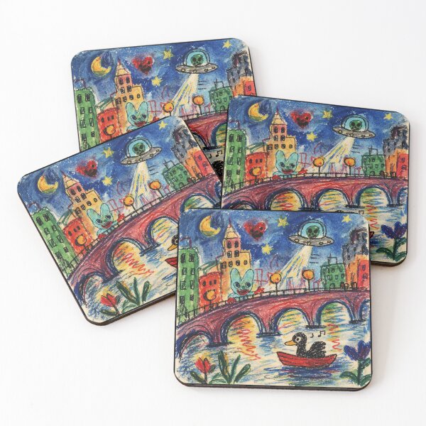 Item preview, Alien City Crayon Drawing Bridge Night Scene designed and sold by Modaozushi216.