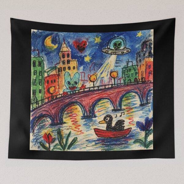 Item preview, Alien City Crayon Drawing Bridge Night Scene designed and sold by Modaozushi216.