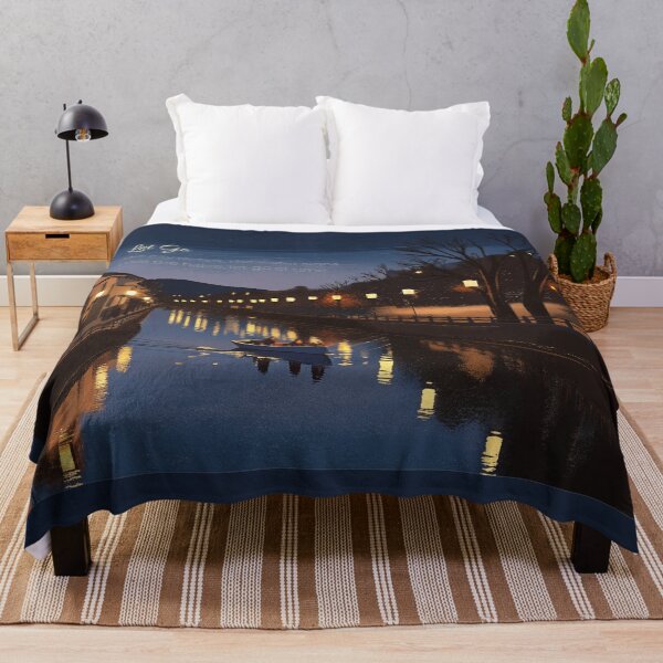 Item preview, Tranquil Night Canal Art - Cozy Cityscape with Lamp Reflections on Water designed and sold by JWSmile.