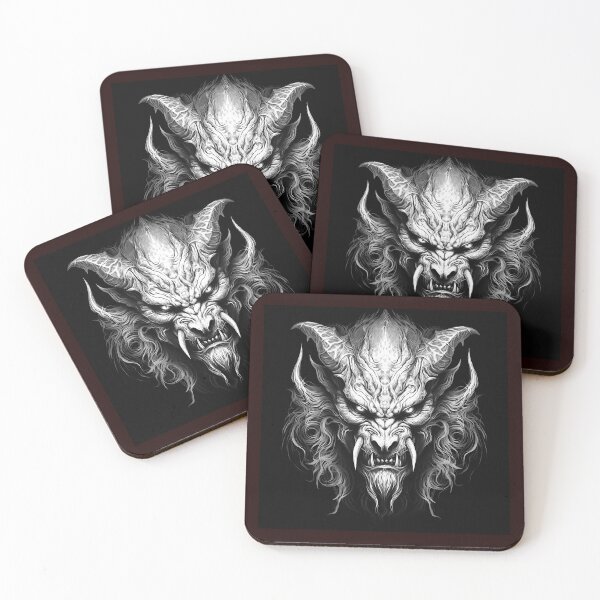 Item preview, Black and White Demon Mask Illustration | Dark Fantasy Monster Art designed and sold by inkoutninja.