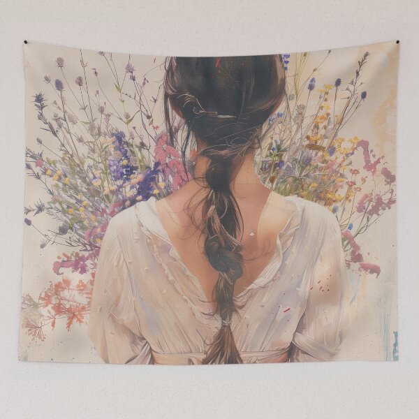 Item preview, Woman Holding Colorful Wildflower Bouquet From Behind designed and sold by solynneart.
