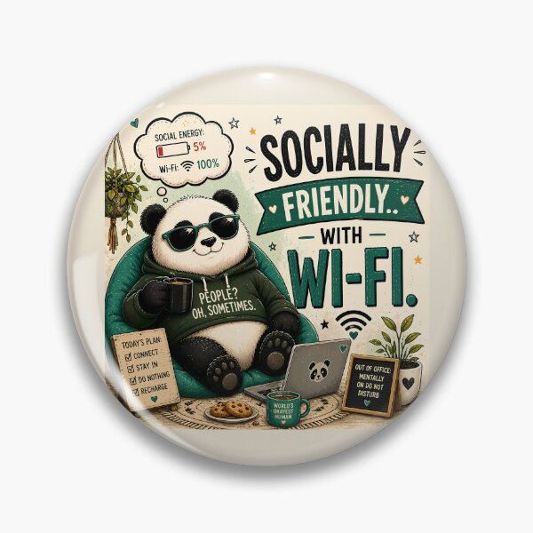 Item preview, Socially Friendly With WiFi Funny Panda Quote  designed and sold by PopInkAura .