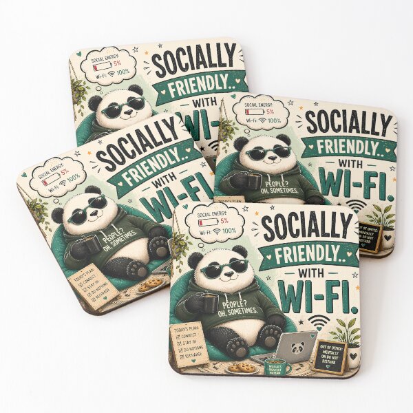 Item preview, Socially Friendly With WiFi Funny Panda Quote  designed and sold by PopInkAura .