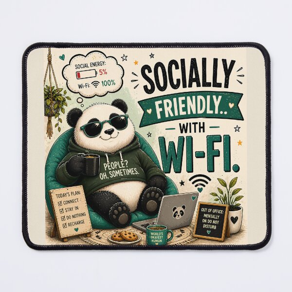 Item preview, Socially Friendly With WiFi Funny Panda Quote  designed and sold by PopInkAura .