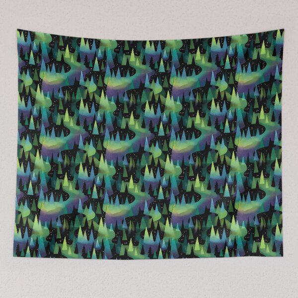 Item preview, Abstract Northern Lights Forest Pine Trees Design designed and sold by NicolasGlowArt.