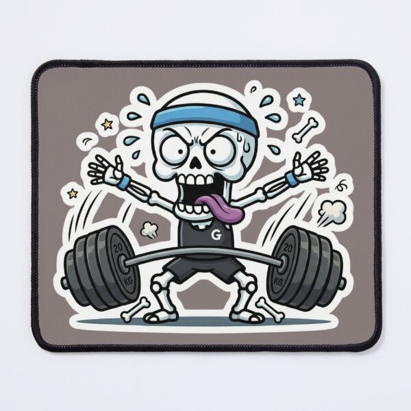 Item preview, Funny Skeleton Gym Fail Heavy Barbell Workout Humor Cartoon Fitness Meme designed and sold by BreezifyDesignStudio.