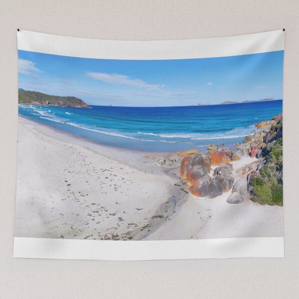 Item preview, Wilsons Promontory Australia Squeaky Beach Red Lichen Boulders Aerial designed and sold by Adam Gormley.