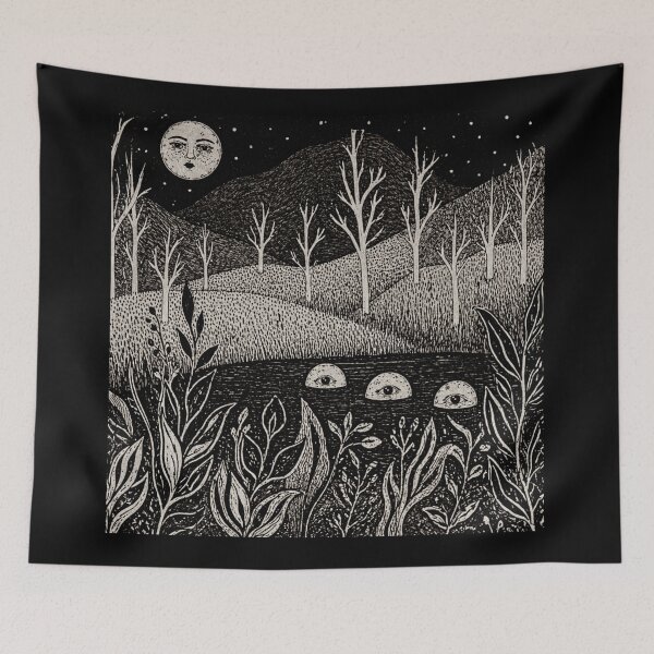 Item preview, Moon Face Watching Over Surreal Night Lake designed and sold by Modaozushi216.