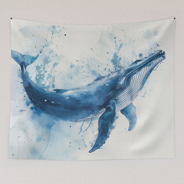 Artikelvorschau, Blaues Aquarell: Buckelwal mit Meeresspritzer entworfen und verkauft von solynneart.