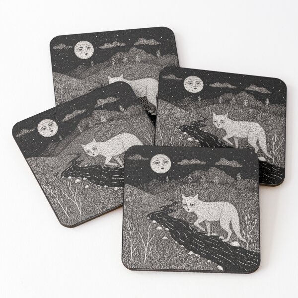 Item preview, White Cat Night Landscape Moon Ink  designed and sold by Modaozushi216.