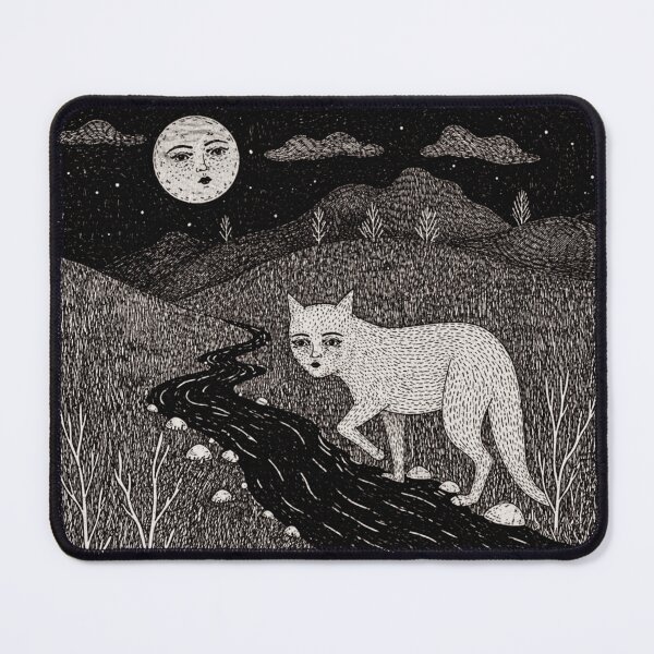 Item preview, White Cat Night Landscape Moon Ink designed and sold by Modaozushi216.
