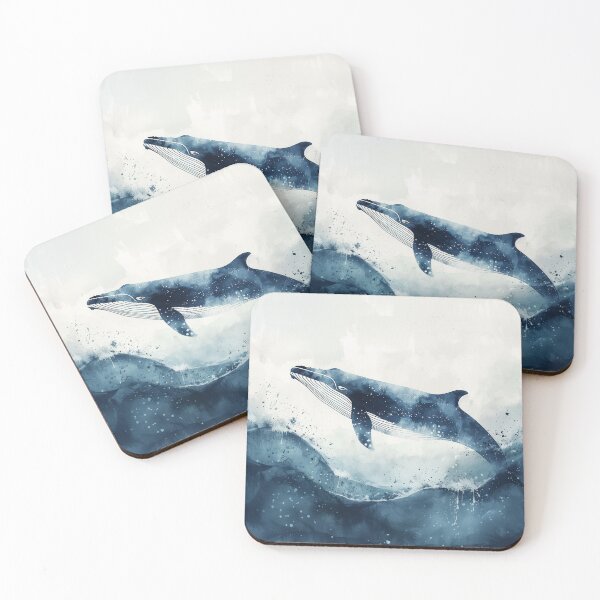 Item preview, Blue Watercolor Humpback Whale Above Ocean Waves designed and sold by solynneart.