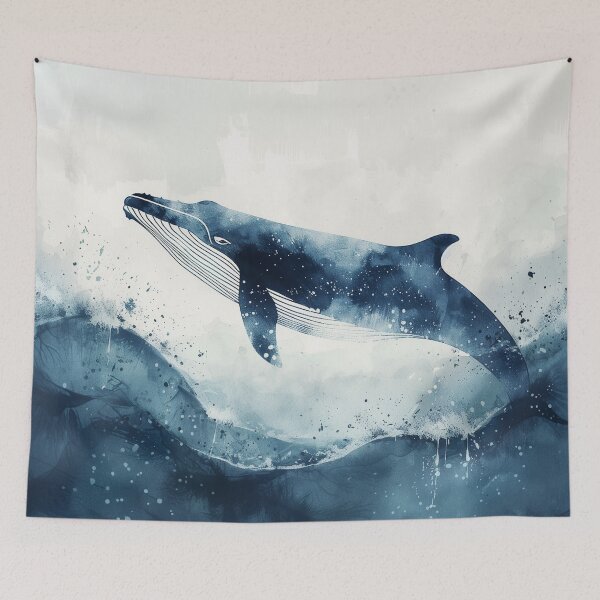 Item preview, Blue Watercolor Humpback Whale Above Ocean Waves designed and sold by solynneart.