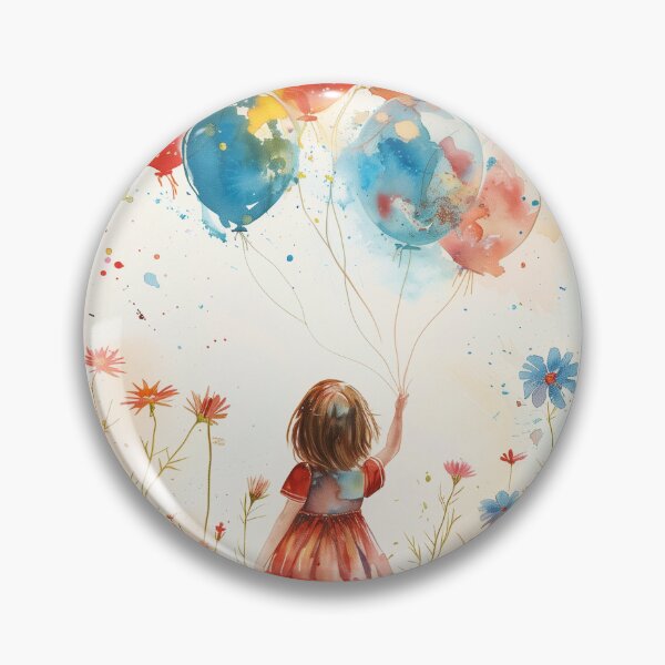 Item preview, Watercolor Girl With Colorful Balloons In Wildflower Meadow designed and sold by solynneart.