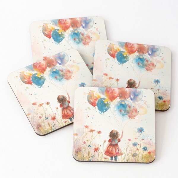 Item preview, Watercolor Girl With Colorful Balloons In Wildflower Meadow designed and sold by solynneart.