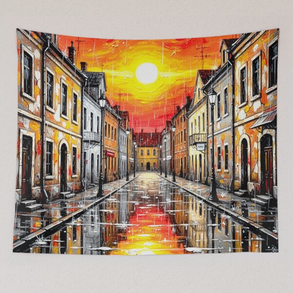 Item preview, An abstract old town in the rain and glamour at sunset designed and sold by Segasprojects.