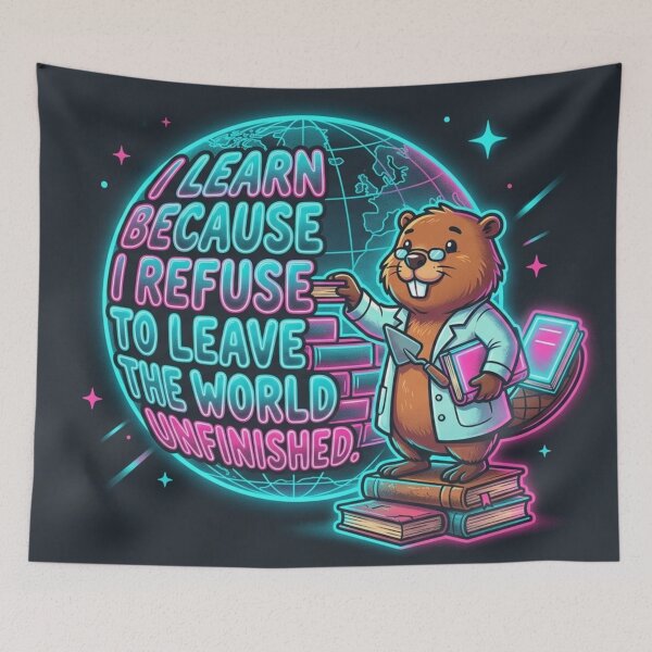 Item preview, The Unfinished World | Autodidact Researcher Beaver Neon POD Design designed and sold by InnerwayStudio.