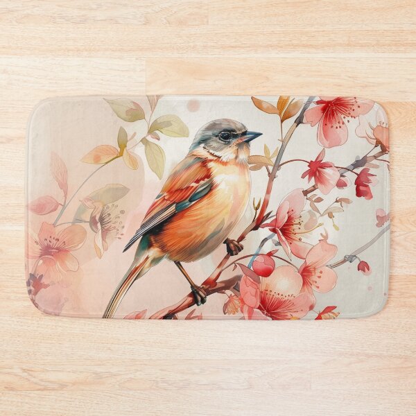 Item preview, Watercolor Songbird On Pink Cherry Blossom Branch designed and sold by solynneart.