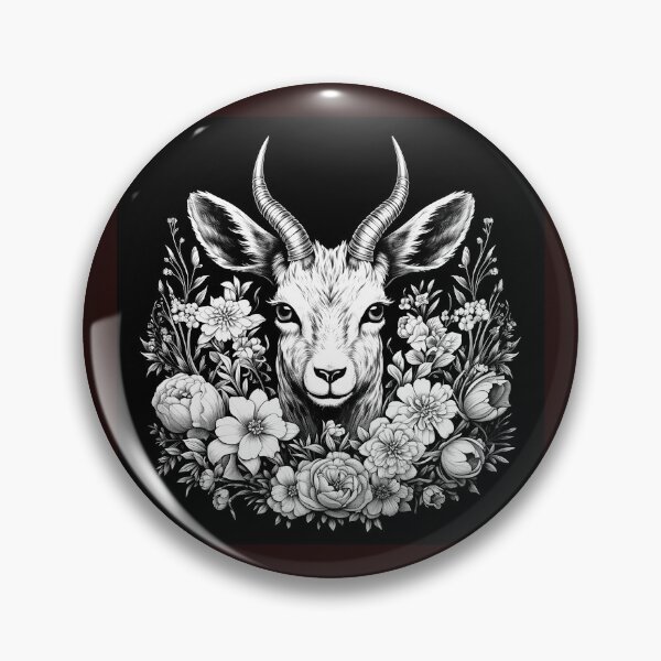 Item preview, Black and White Floral Antelope Portrait | Monochrome Wildlife Art designed and sold by inkoutninja.