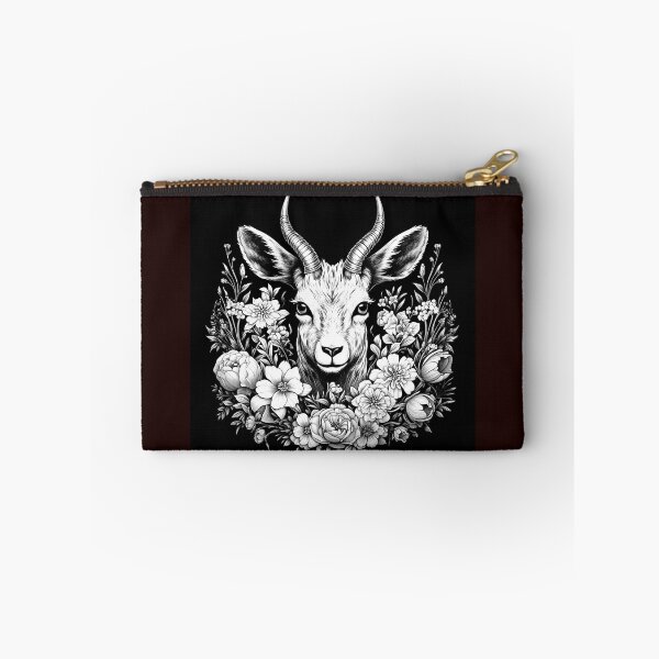 Item preview, Black and White Floral Antelope Portrait | Monochrome Wildlife Art designed and sold by inkoutninja.