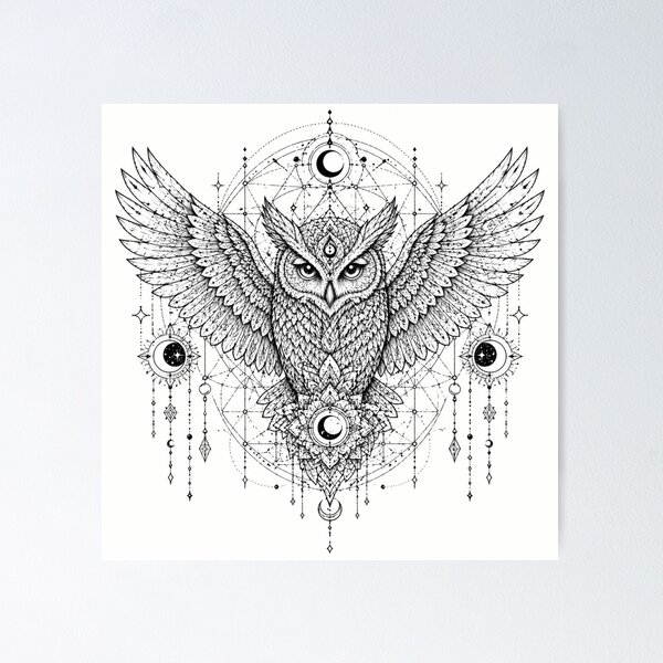 Item preview, Sacred Owl Mandala Open Wings Design designed and sold by suryabumblee.