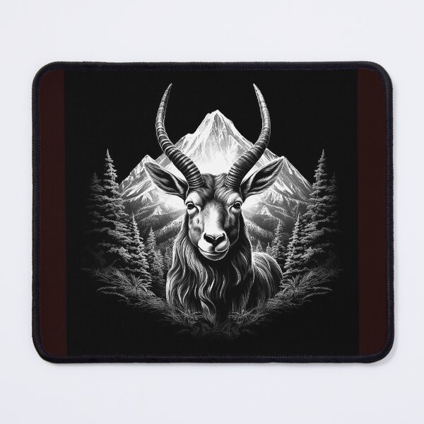 Item preview, Black and White Mountain Antelope Portrait | Monochrome Wildlife Art designed and sold by inkoutninja.