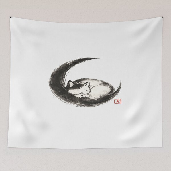 Item preview, Sleeping Cat Ink Brush Japanese Art T-Shirt designed and sold by Amitabr14.