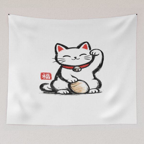 Item preview, Lucky Maneki Neko Japanese Cat Ink Style T-Shirt designed and sold by Amitabr14.