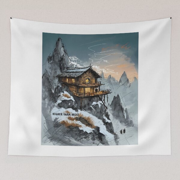Item preview, HIGHER THAN MOST - Alpine Mountain Cabin Sketch designed and sold by Modern Nest Art.
