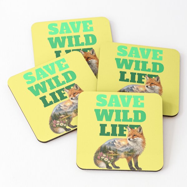 Item preview, Save Wildlife fox with mountain landscape typography designed and sold by Mauswohn.