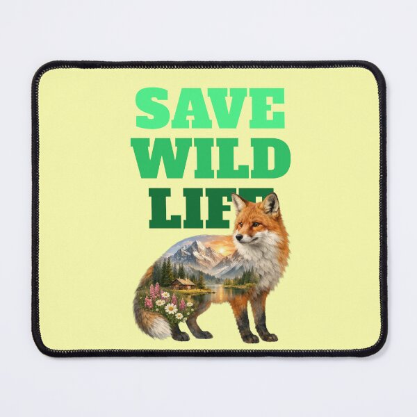Item preview, Save Wildlife fox with mountain landscape typography designed and sold by Mauswohn.