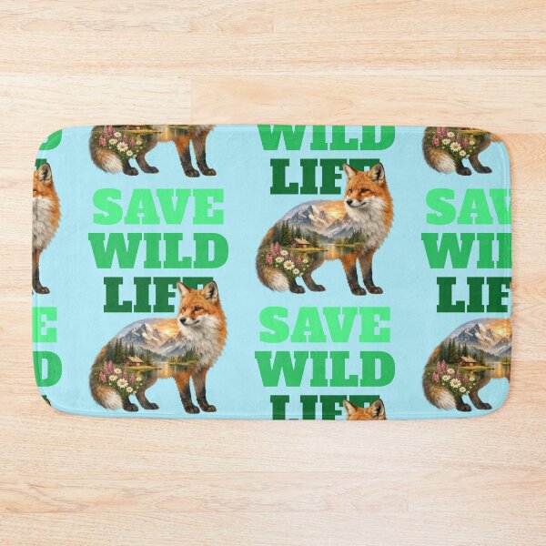 Item preview, Save Wildlife fox with mountain landscape typography designed and sold by Mauswohn.