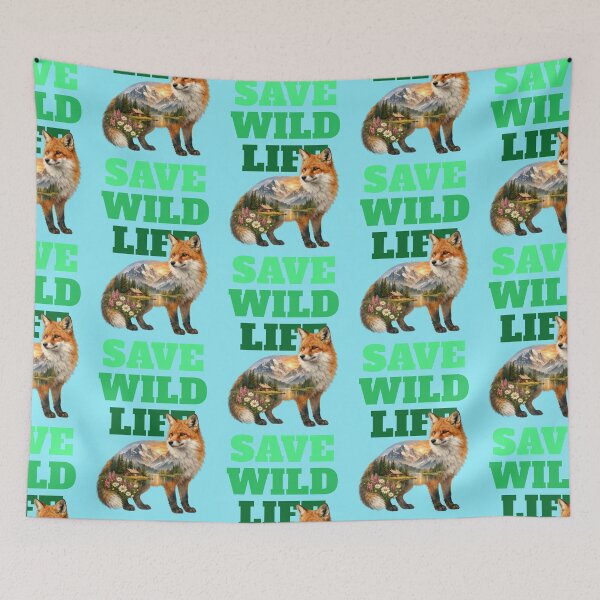 Item preview, Save Wildlife fox with mountain landscape typography designed and sold by Mauswohn.