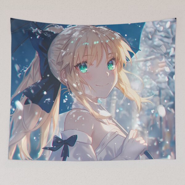 Item preview, Saber Lily Fate Grand Order Snowfall Umbrella Soft Light Blue Ribbon designed and sold by 108Recordings.