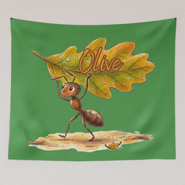 Item preview, Carrying Oak Leaf – Personalized Name Olive Watercolor Art designed and sold by MBBialyPiksel.