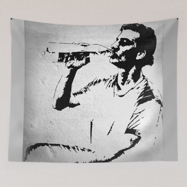 Item preview, Black and white drawing (based on a photo) of a young man drinking water from a bottle. designed and sold by Alan-David.