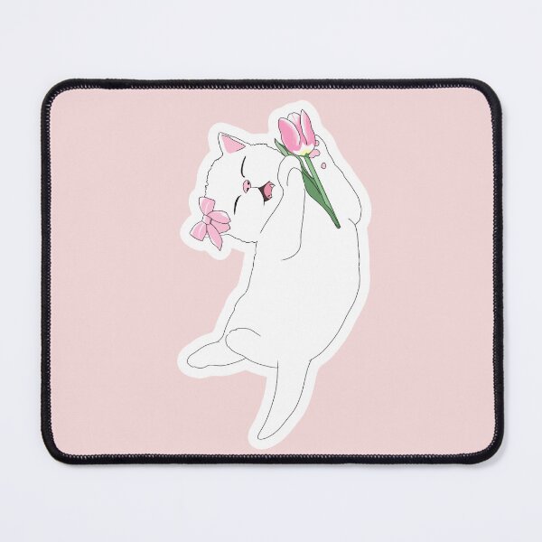 Item preview, smiling mini cat with pink tulip designed and sold by sara747.
