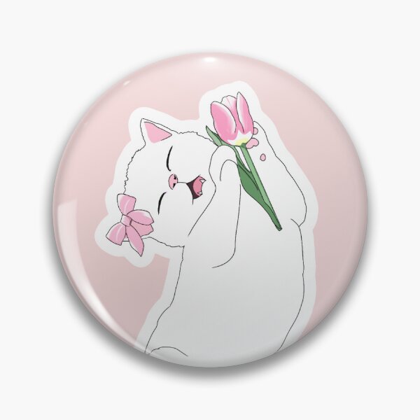 Item preview, smiling mini cat with pink tulip designed and sold by sara747.