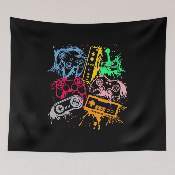Item preview, Retro Gaming Controllers Paint Splash Collage designed and sold by FGTV2021.