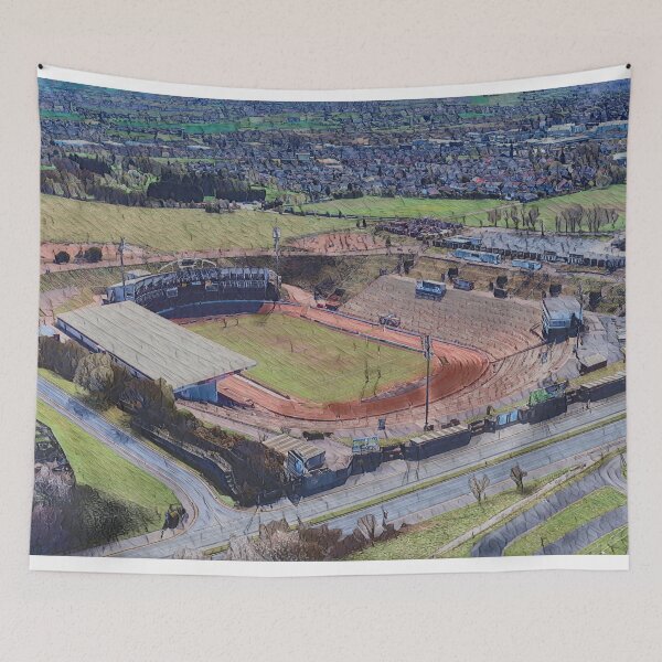 Item preview, Bradford's Stadium In The Bowl - Aerial View Painting designed and sold by ArtworkNorth.